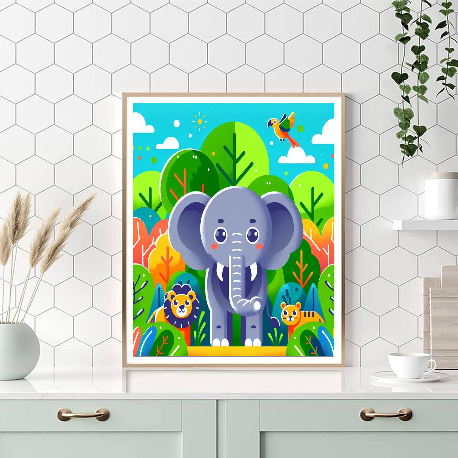 Jungle Safari With Curious Elephant Numbered Painting Kits