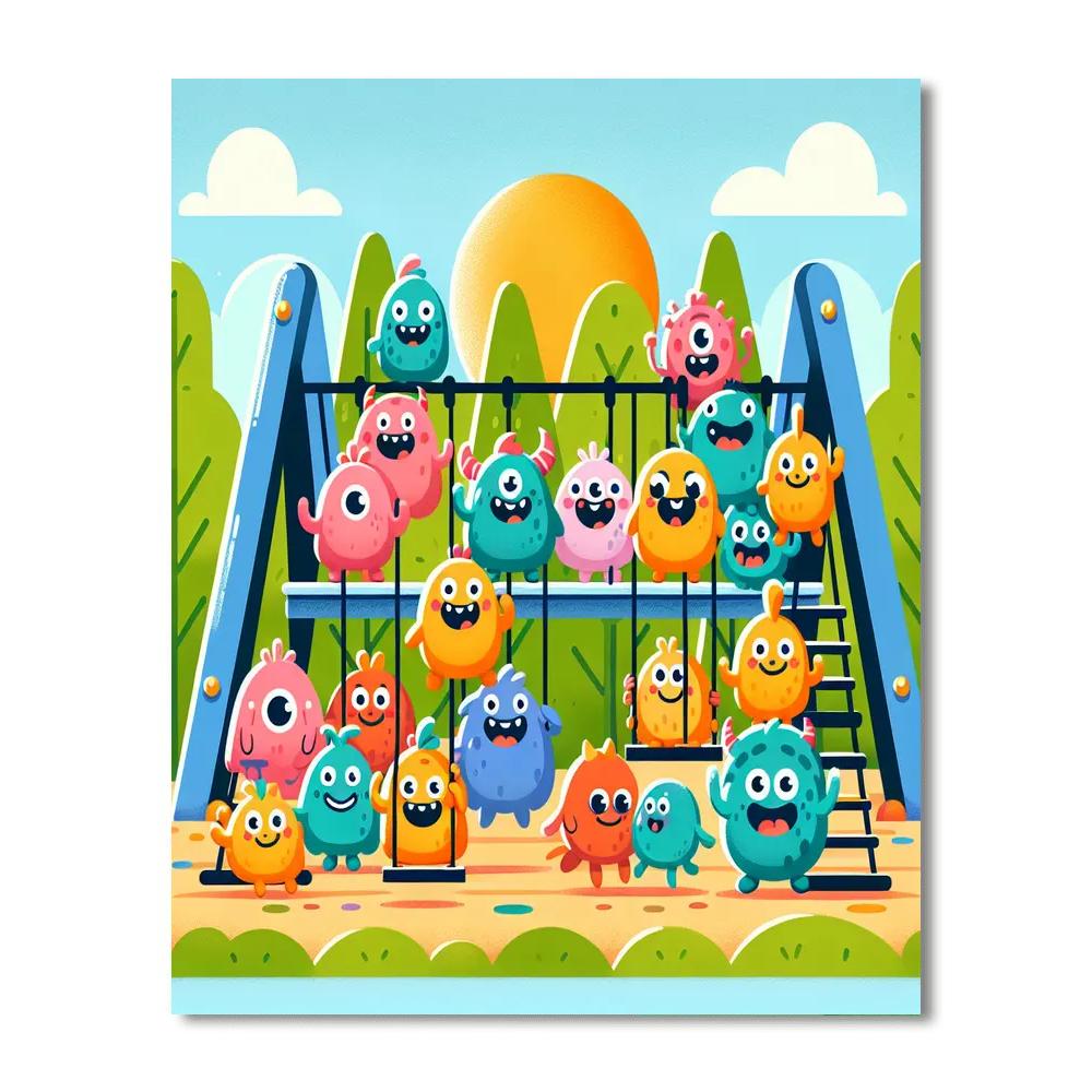 Giggly Monsters At Play DIY Paint By Numbers