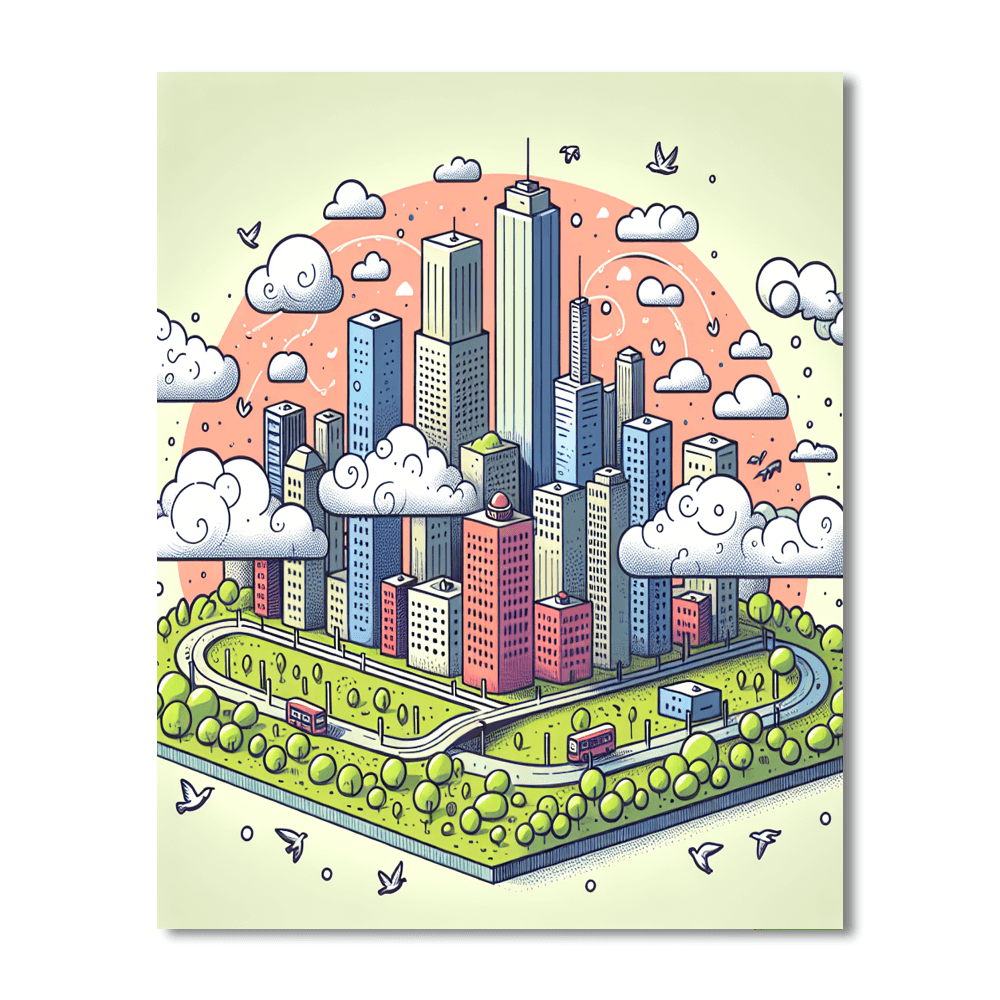 Floating Cloud City With Friendly Birds Paint By Number