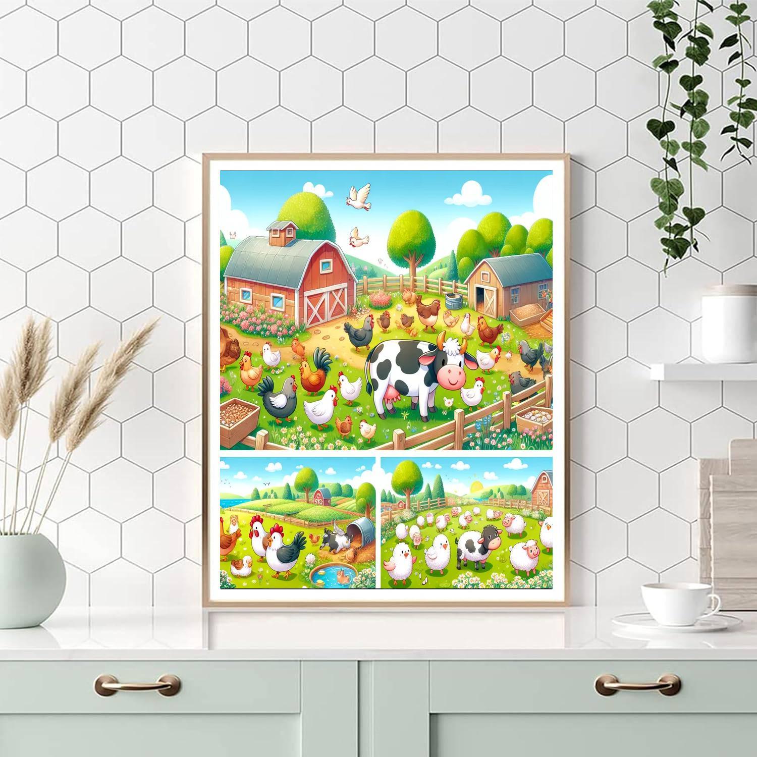 Lively Farmyard Frolic Number Painting