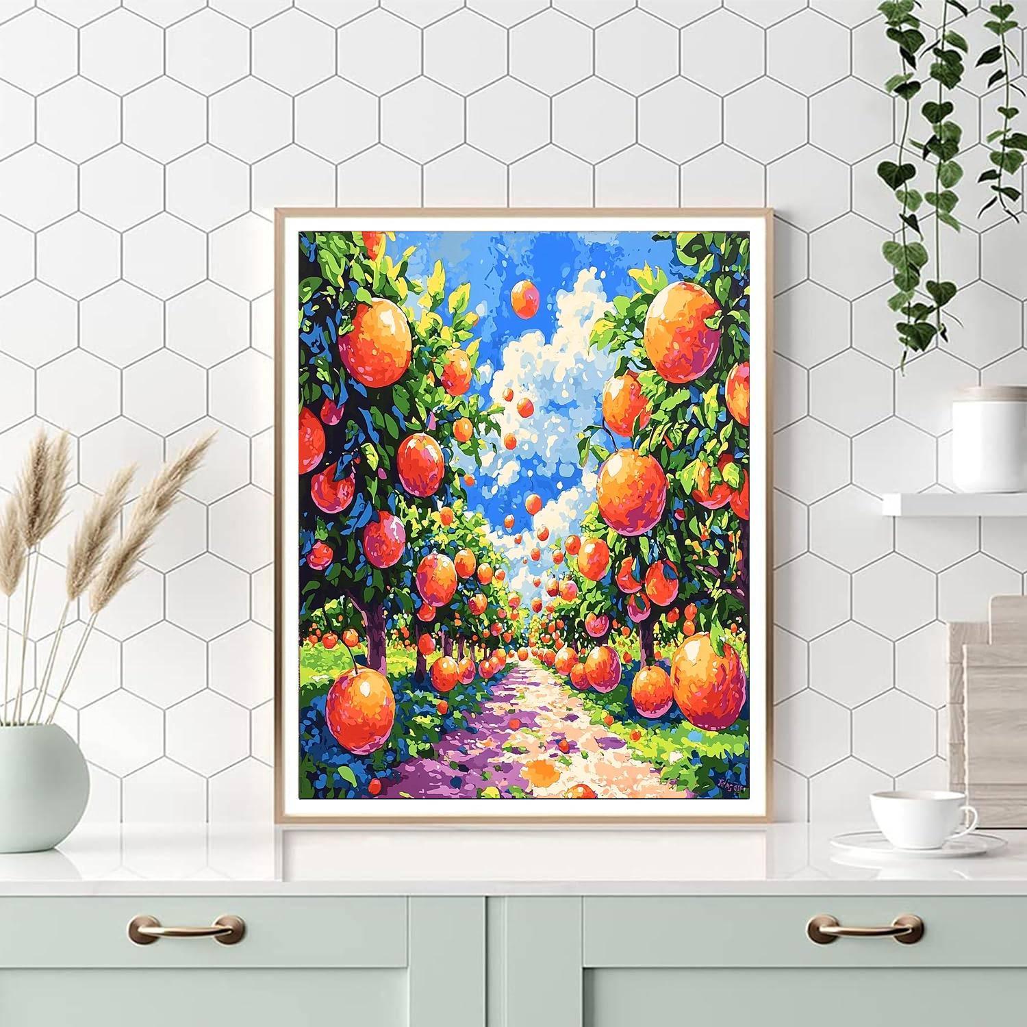 René Magritte Inspired Surrealist Fruit Orchard  Number Painting