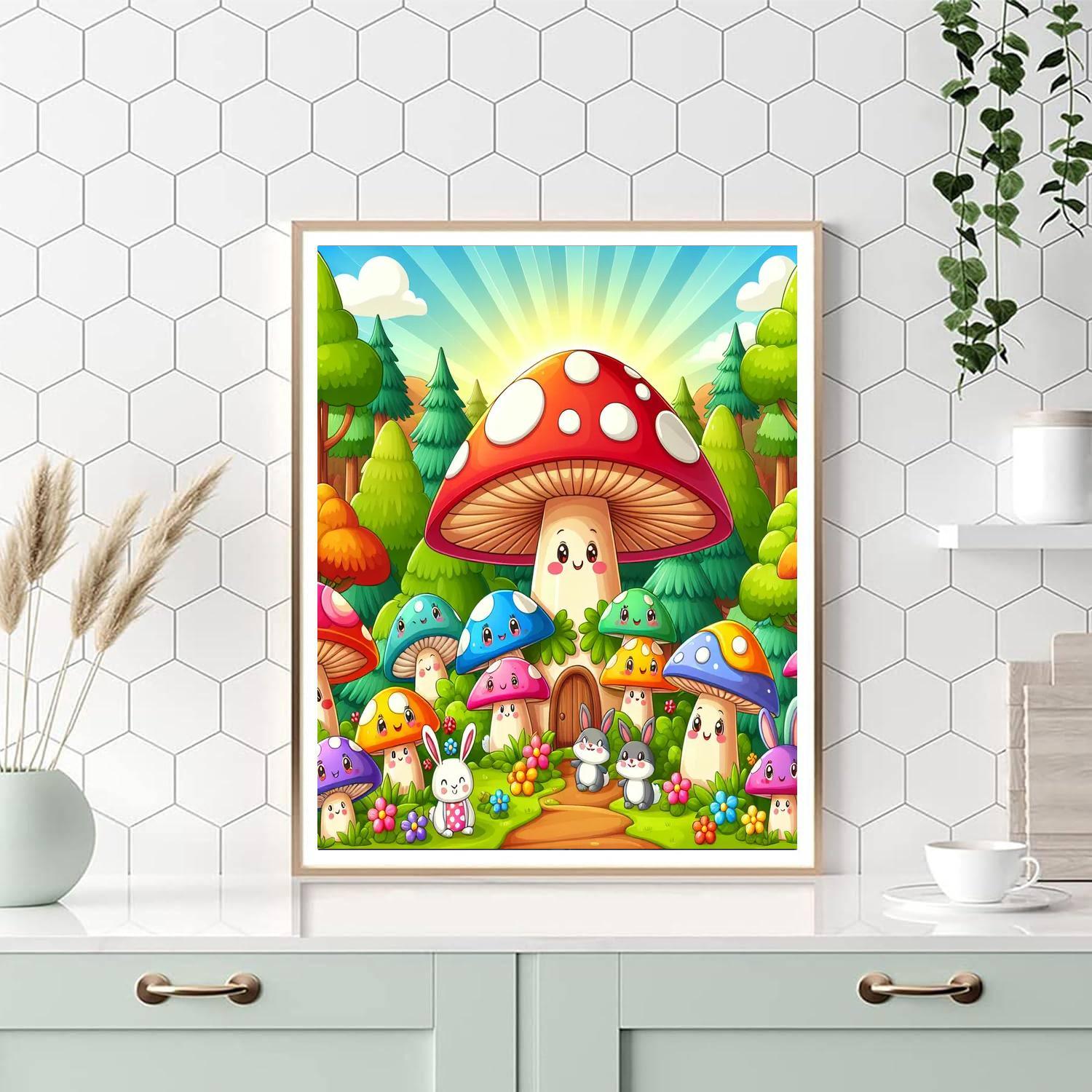 Cheerful Mushroom Village Paint By Number
