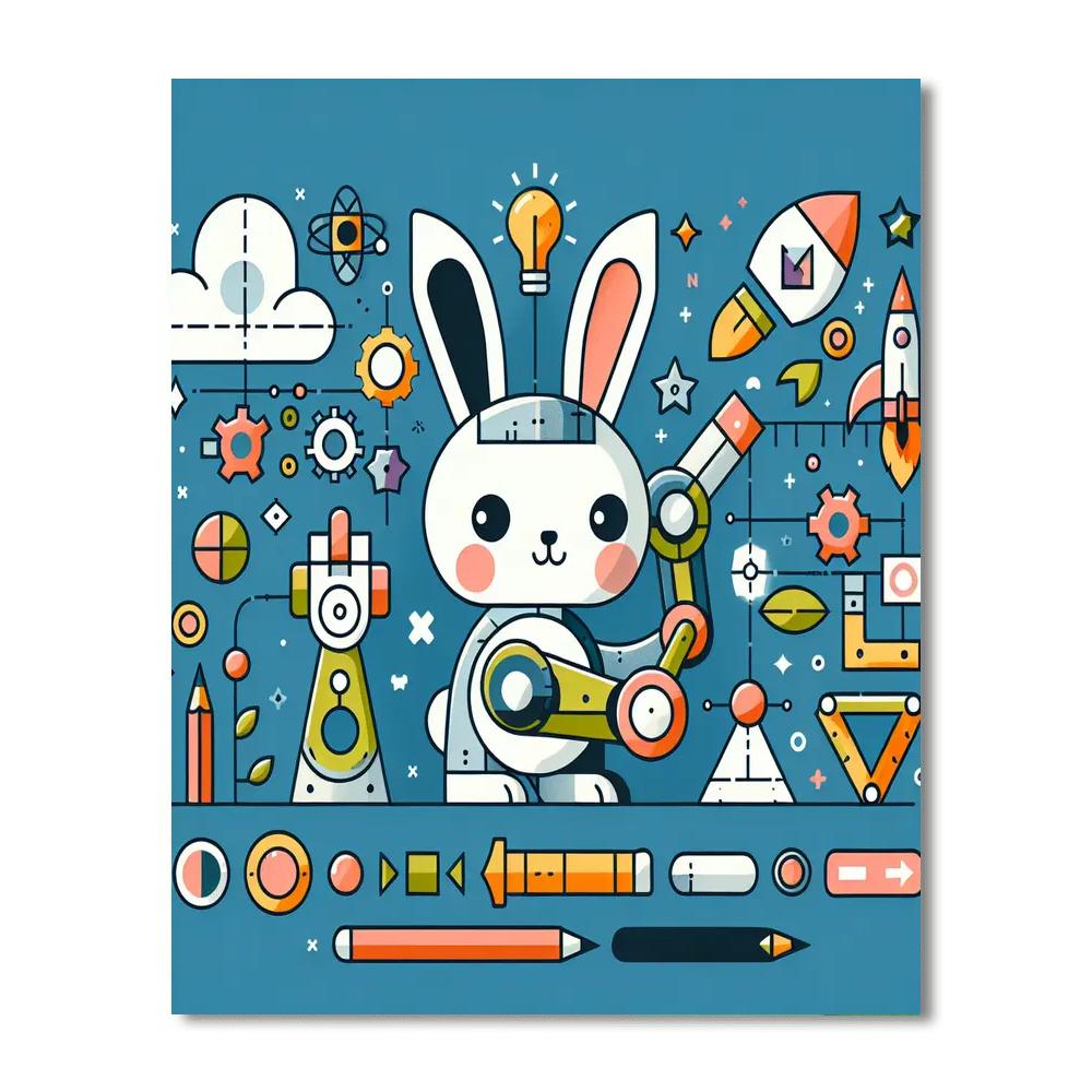 Space Inventor Rabbit Number Painting