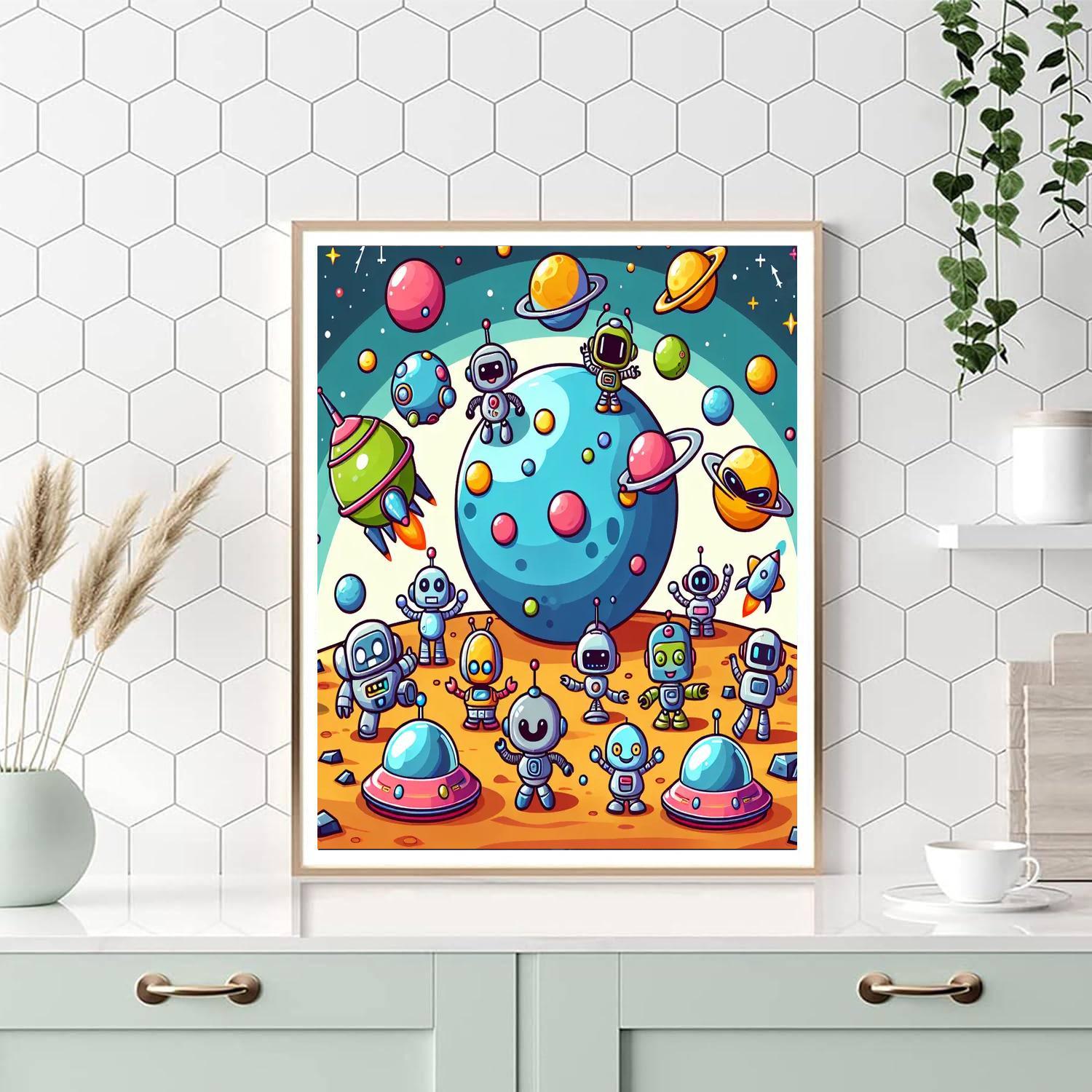 Outer Space Robot Party Numbered Painting Kits