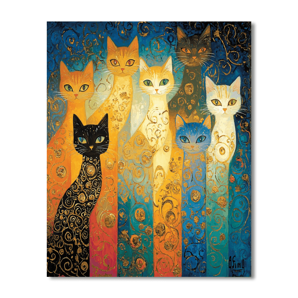 Gustav Klimt Inspired Charming Cats  DIY Paint By Numbers