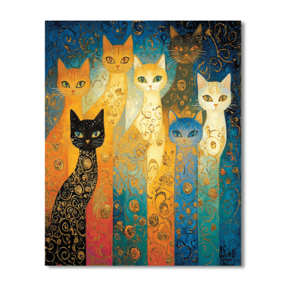 Gustav Klimt Inspired Charming Cats  DIY Paint By Numbers