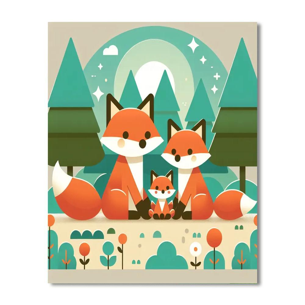 Charming Fox Family Numbered Painting Kits