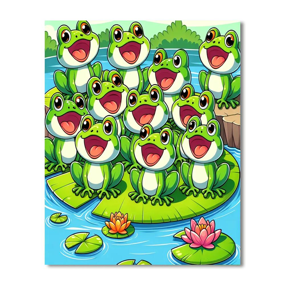 Cheerful Frog Choir Number Painting