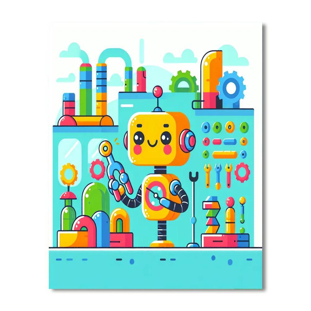 Cheerful Robot Factory Paint By Numbers Kits