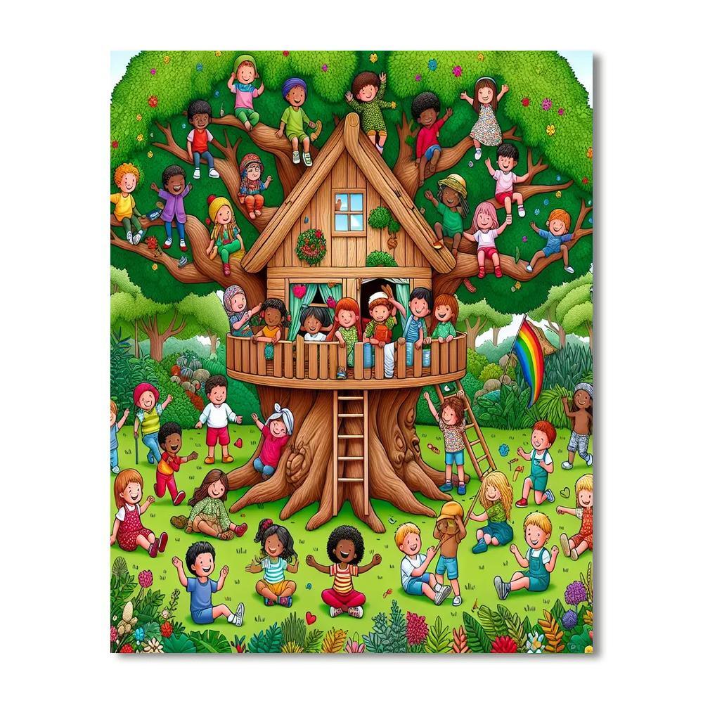 Joyful Treehouse Adventure Painting By Numbers Kit