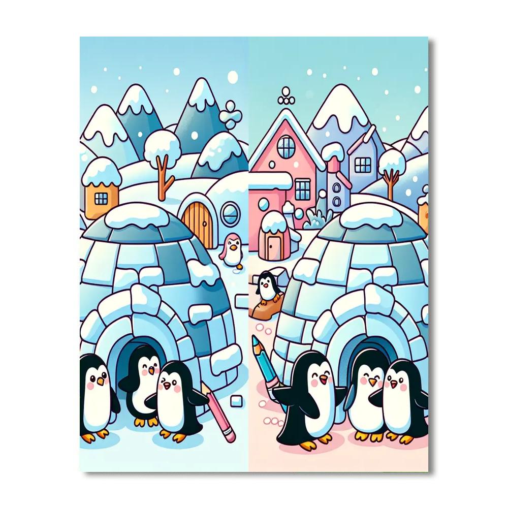 Frosty Penguin Village Paint By Numbers Art