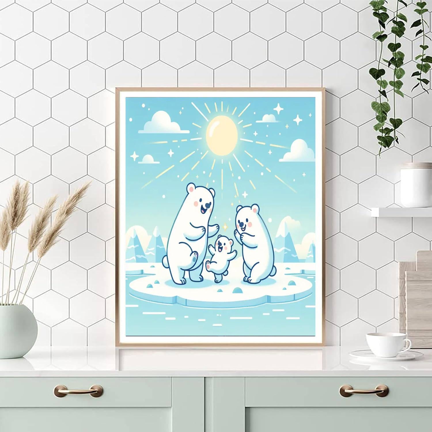 Friendly Polar Bear Family Paint By Numbers Art