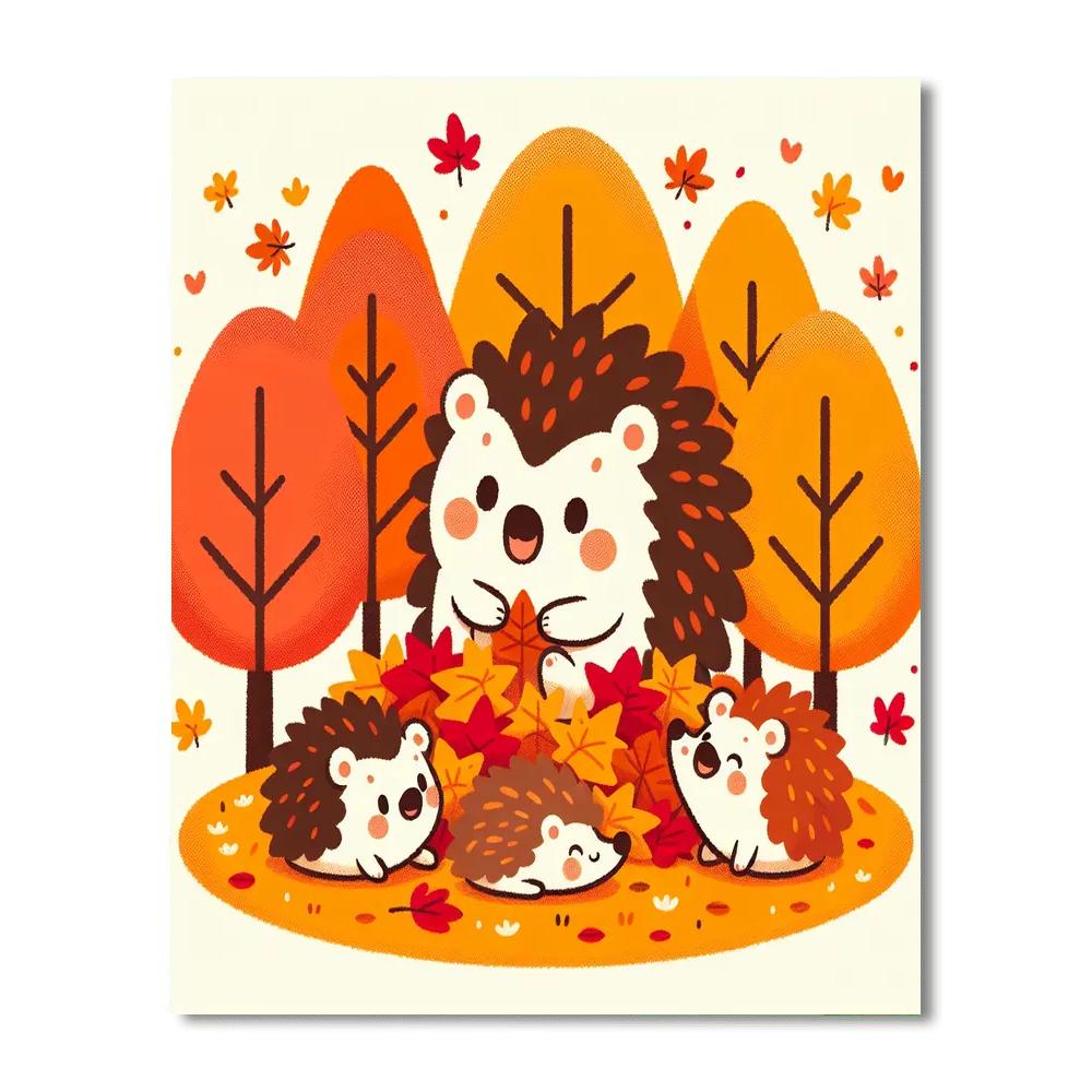 Happy Hedgehogs In Autumn Painting Number Kit