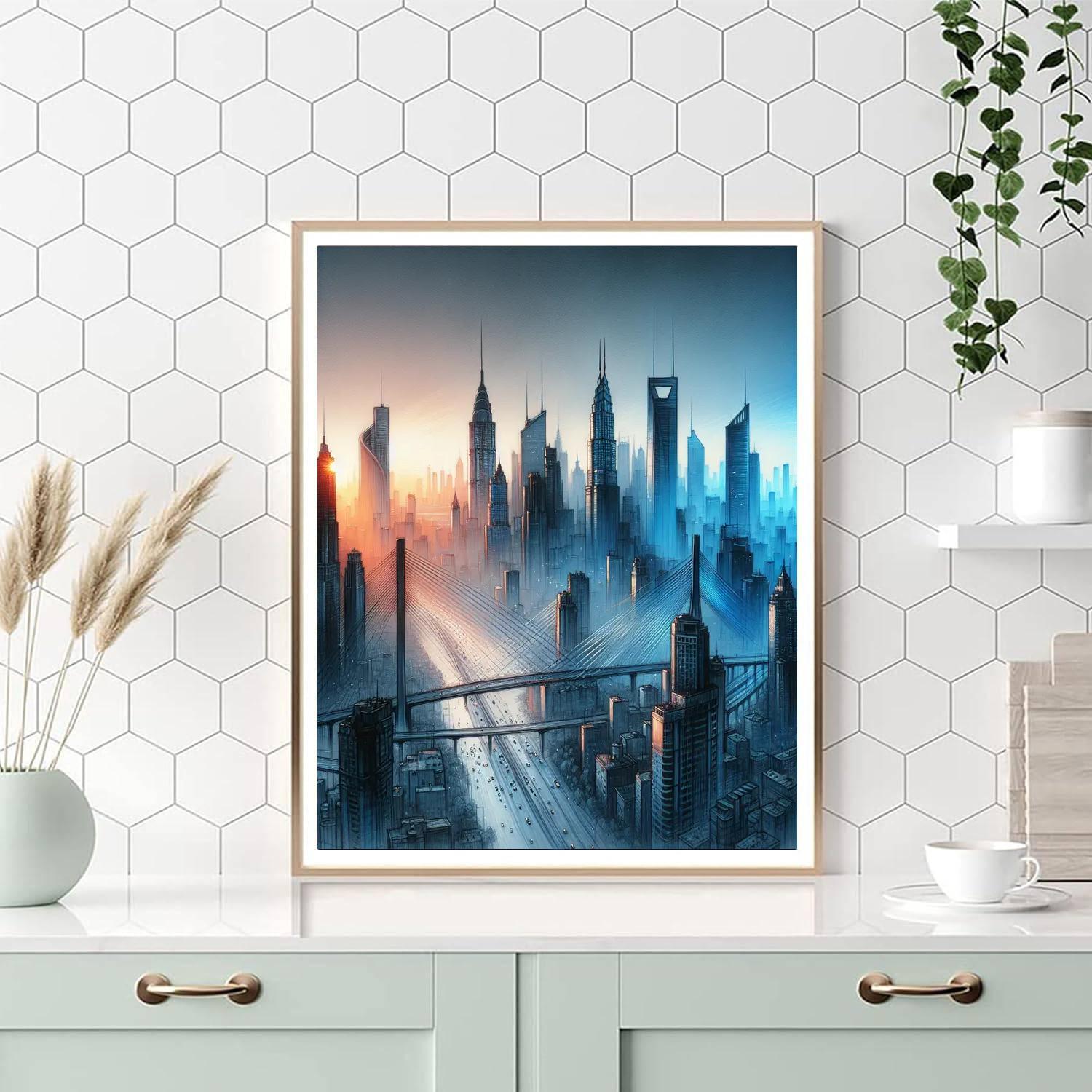 City Skyline At Dawn Number Painting