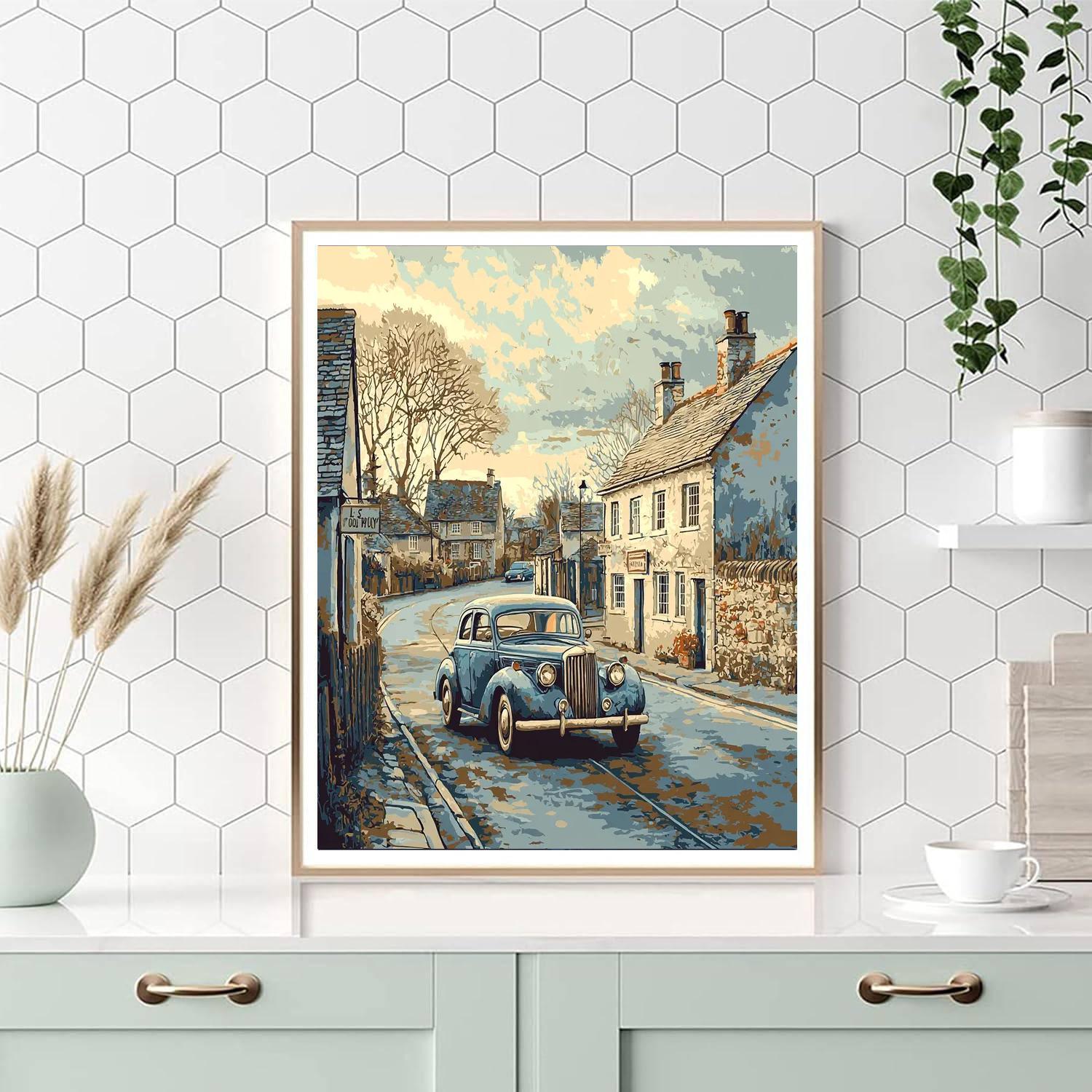 L.S. Lowry Inspired Vintage Auto Enthusiast  Paint By Numbers