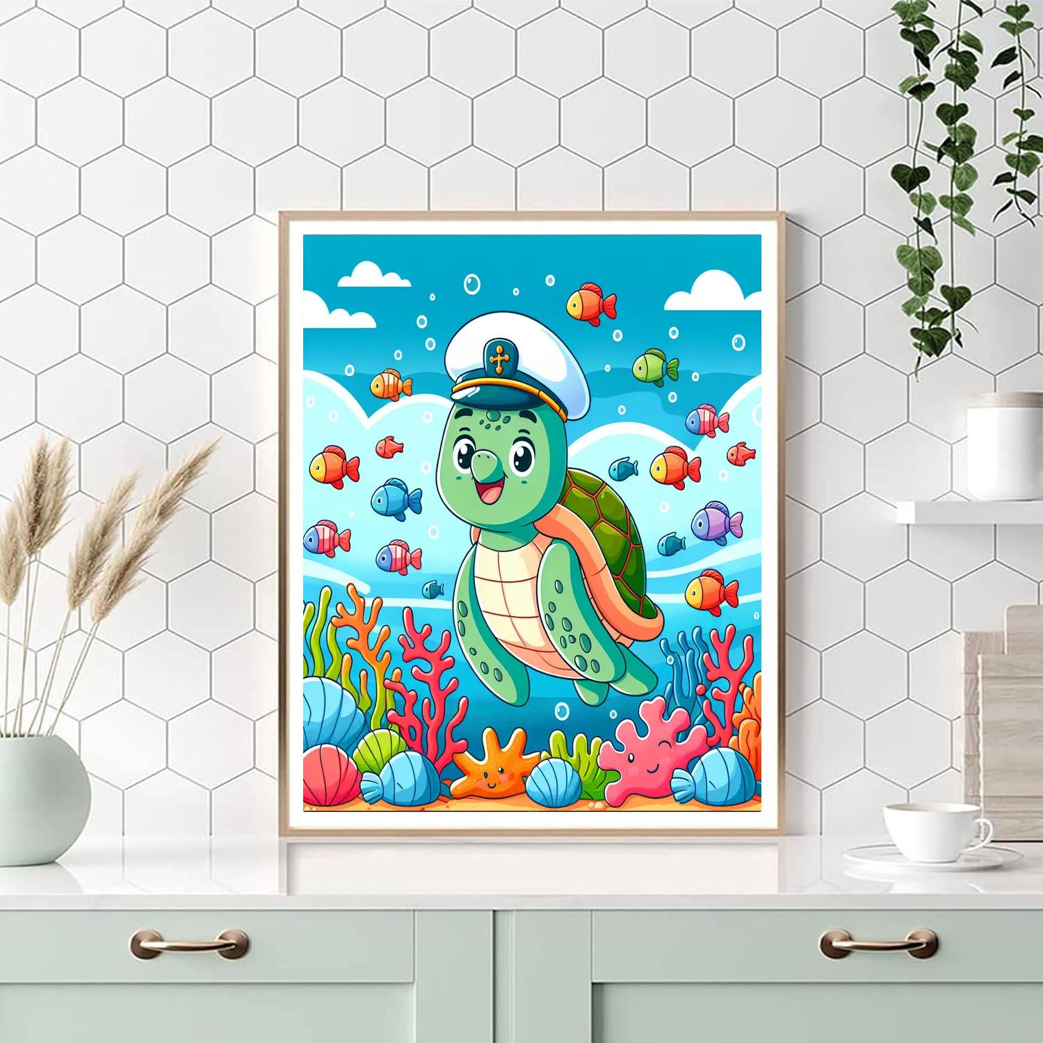 Undersea Expedition With Captain Sea Turtle Number Painting