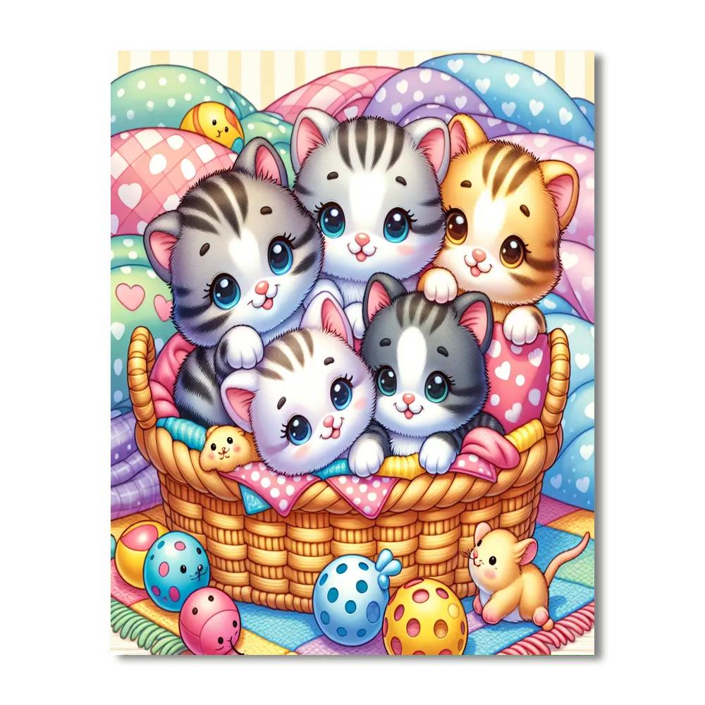 Adorable Kittens In A Basket Numbered Painting Kits