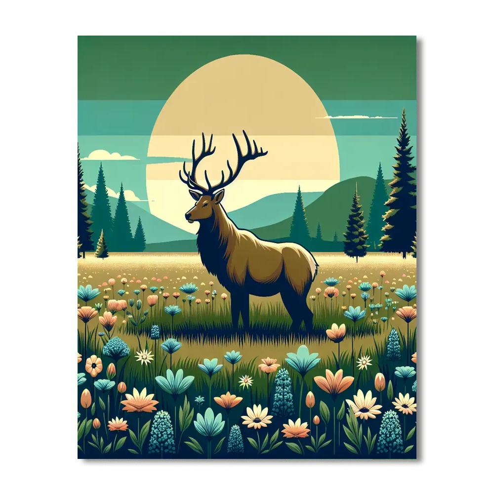 Enchanted Elk Meadow Number Painting