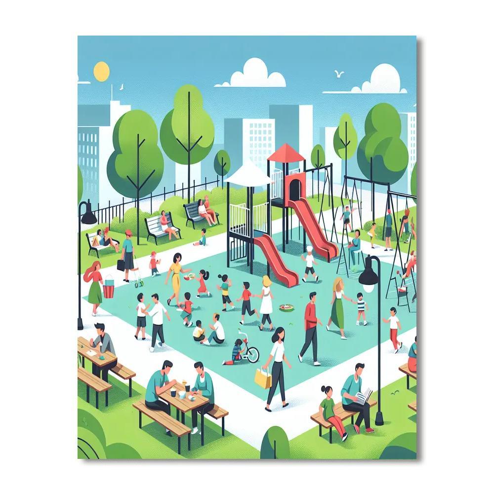 Cheerful City Park Numbered Painting Kits