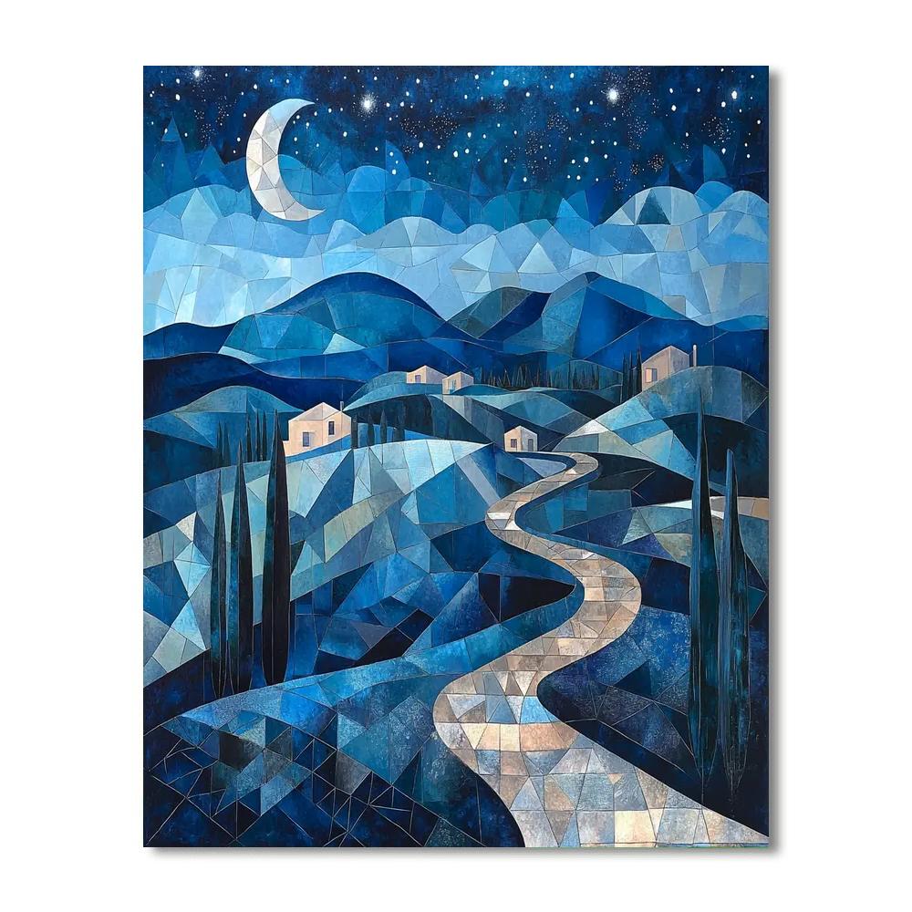 Paul Cézanne Inspired Geometric Moonlit Serenity  Painting By Numbers Kit