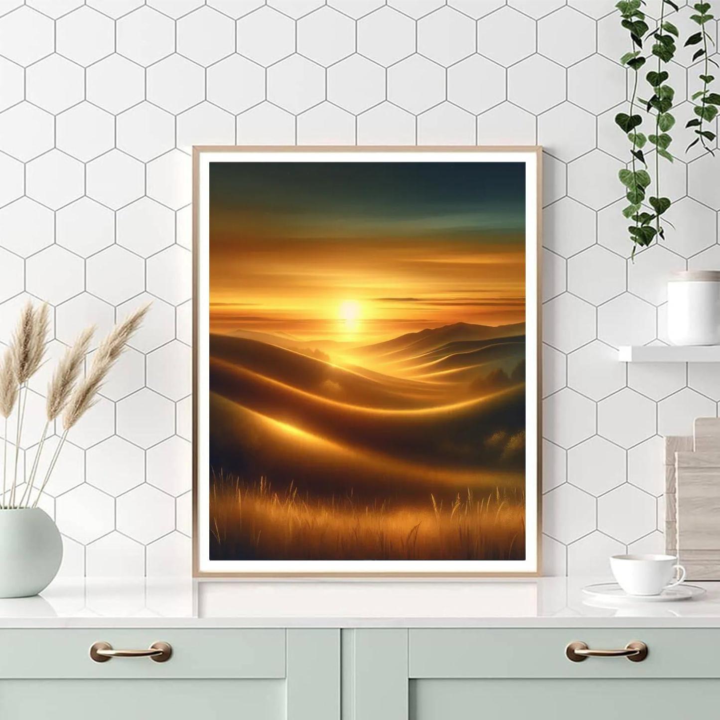 Radiant Sunset Over Hills Numbered Painting Kits