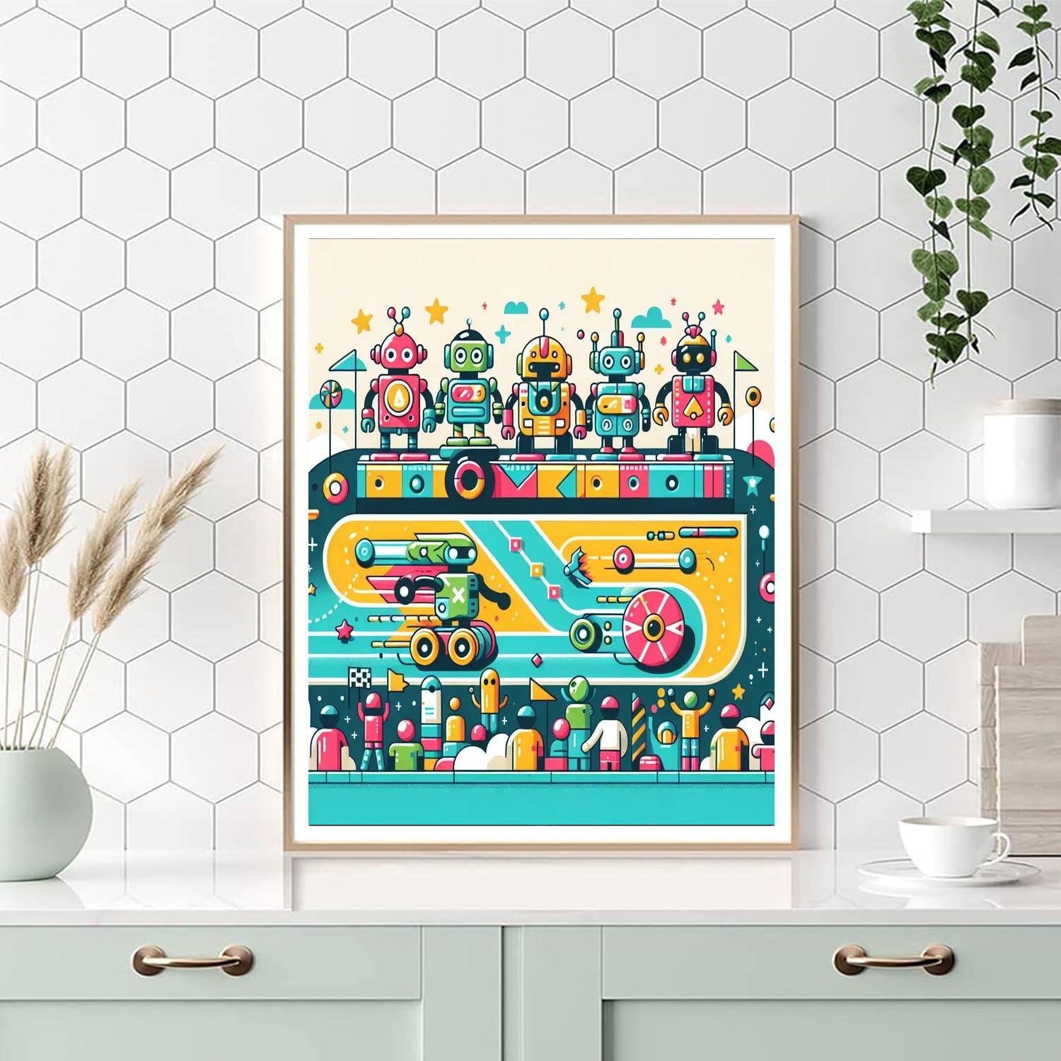 Funky Robot Race Paint By Color