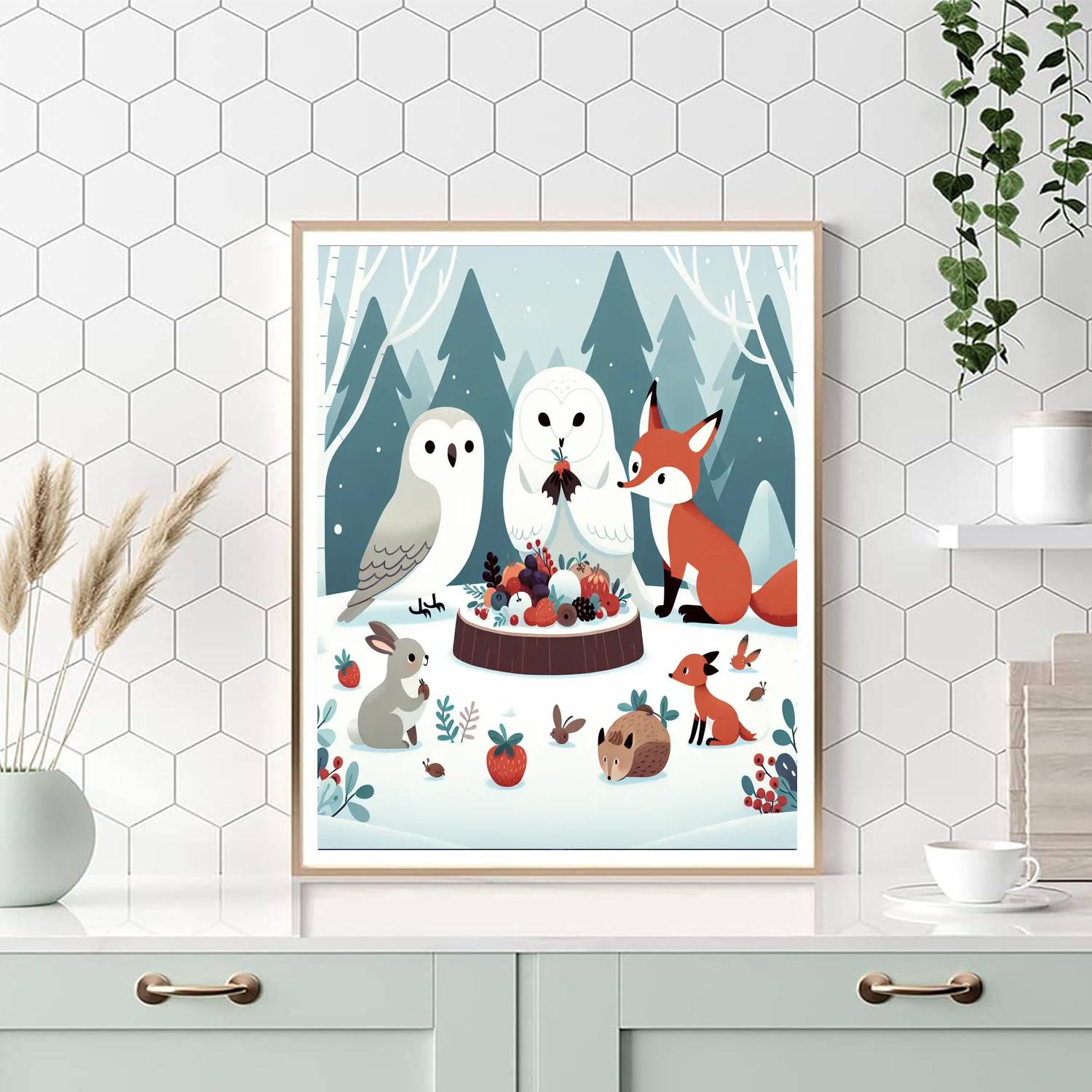 Snowy Owl's Forest Feast Paint By Numbers Art