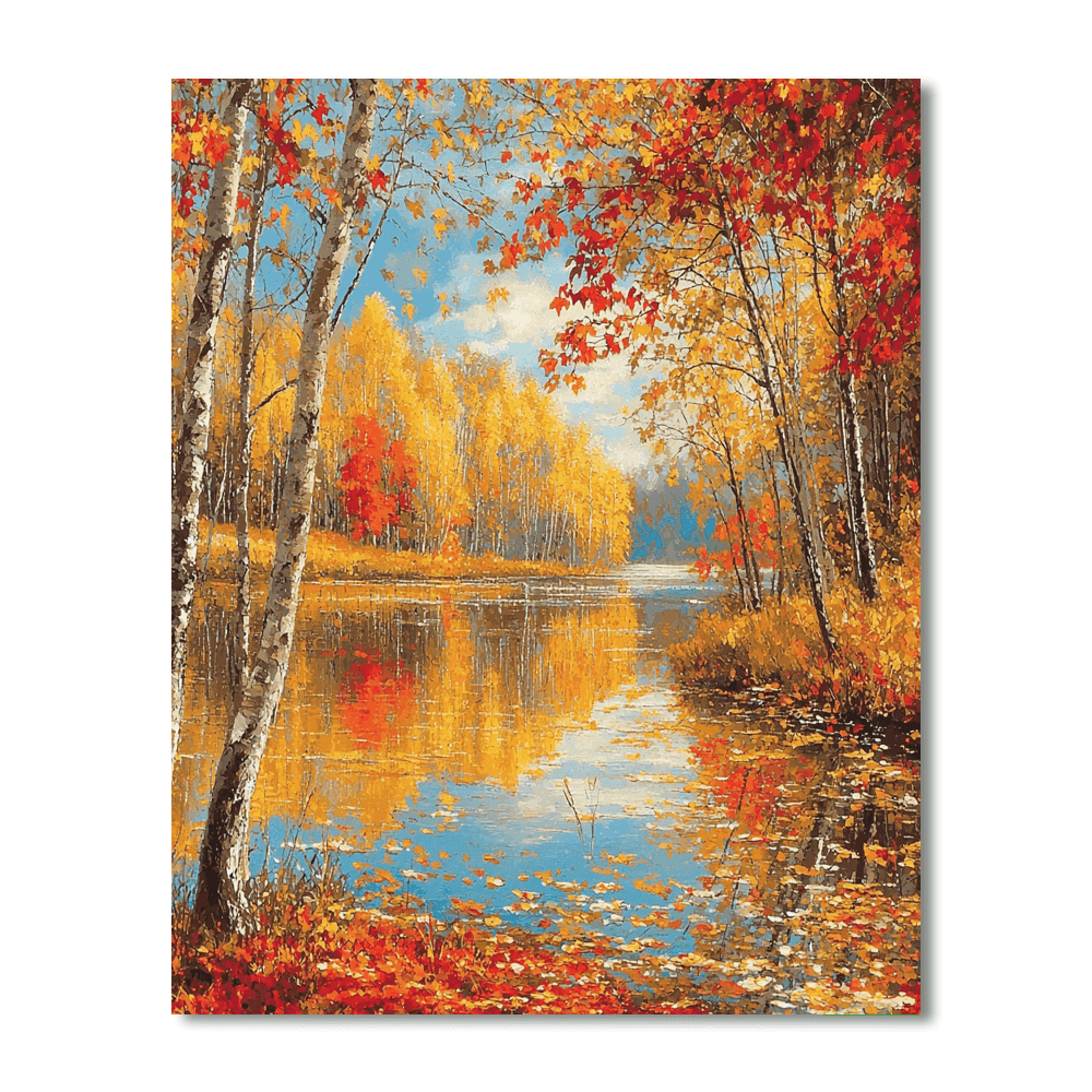 Claude Monet Inspired Golden Autumn Reflections  Paint By Numbers Art