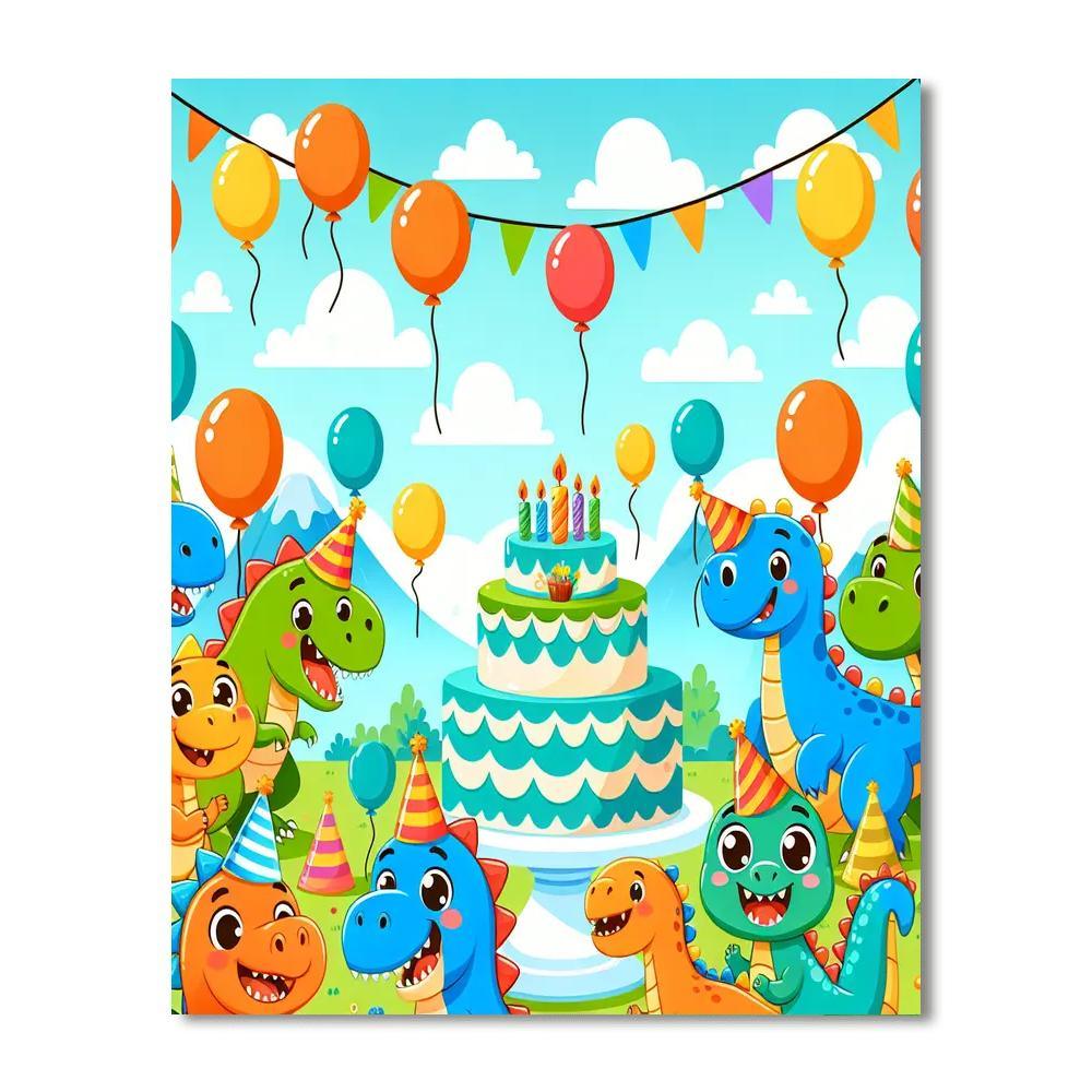Cheerful Dinosaur Party Number Painting