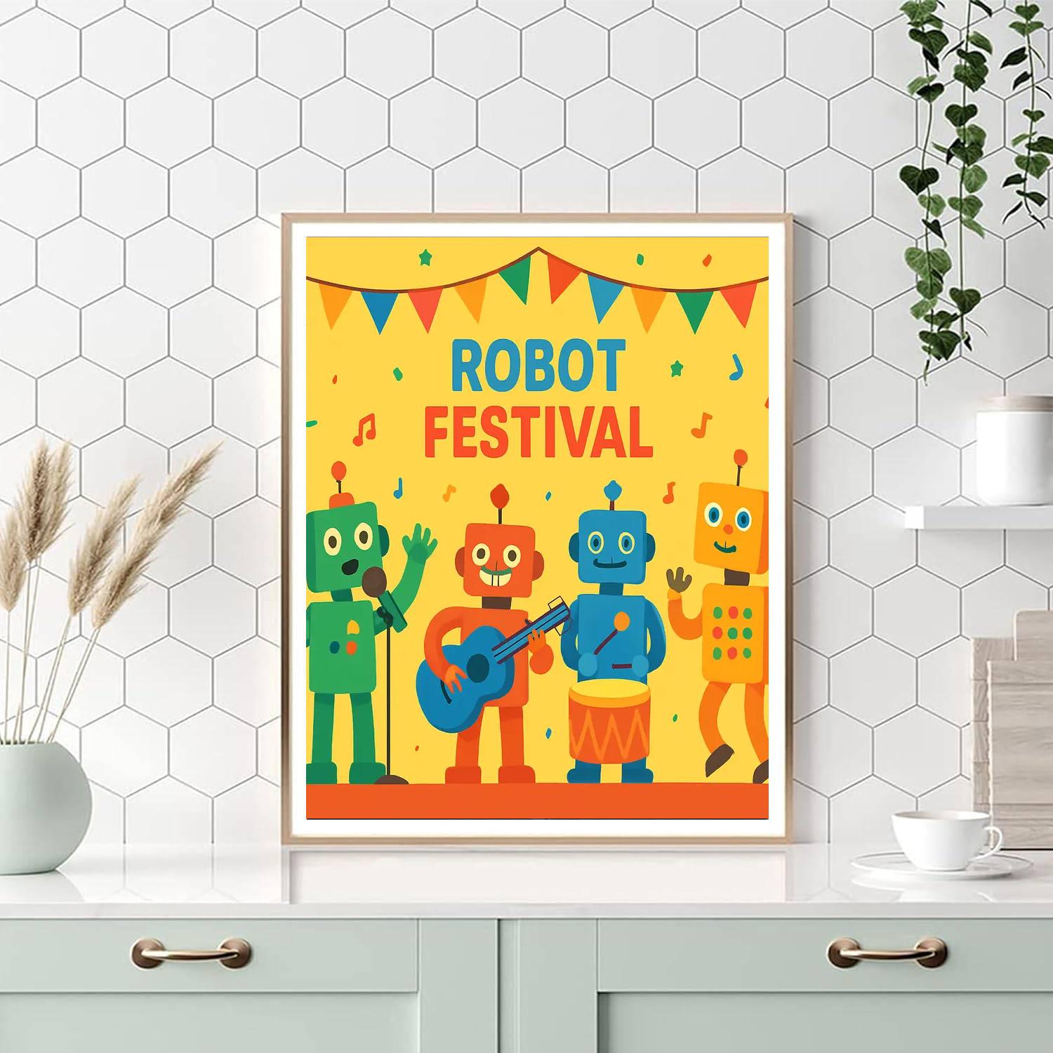 Friendly Robot Festival Paint By Numbers Art