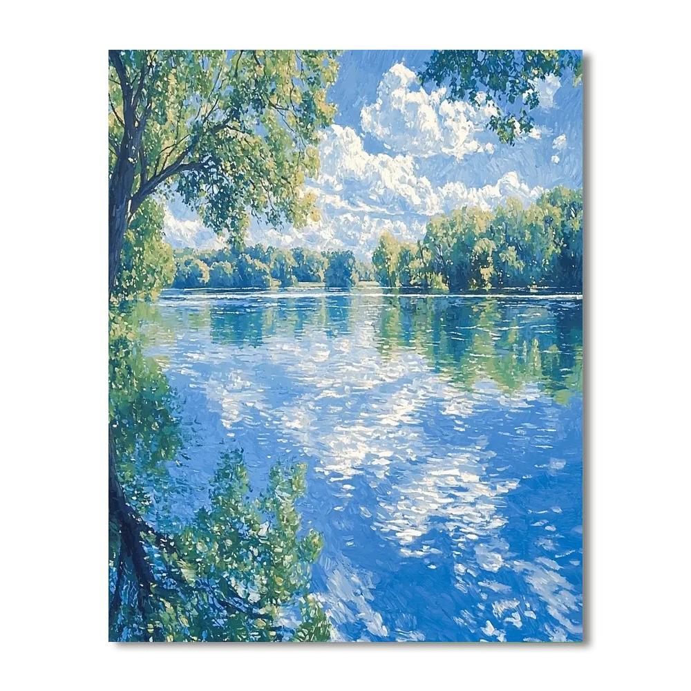 Claude Monet Inspired Shimmering Lake Reflections  Number Painting