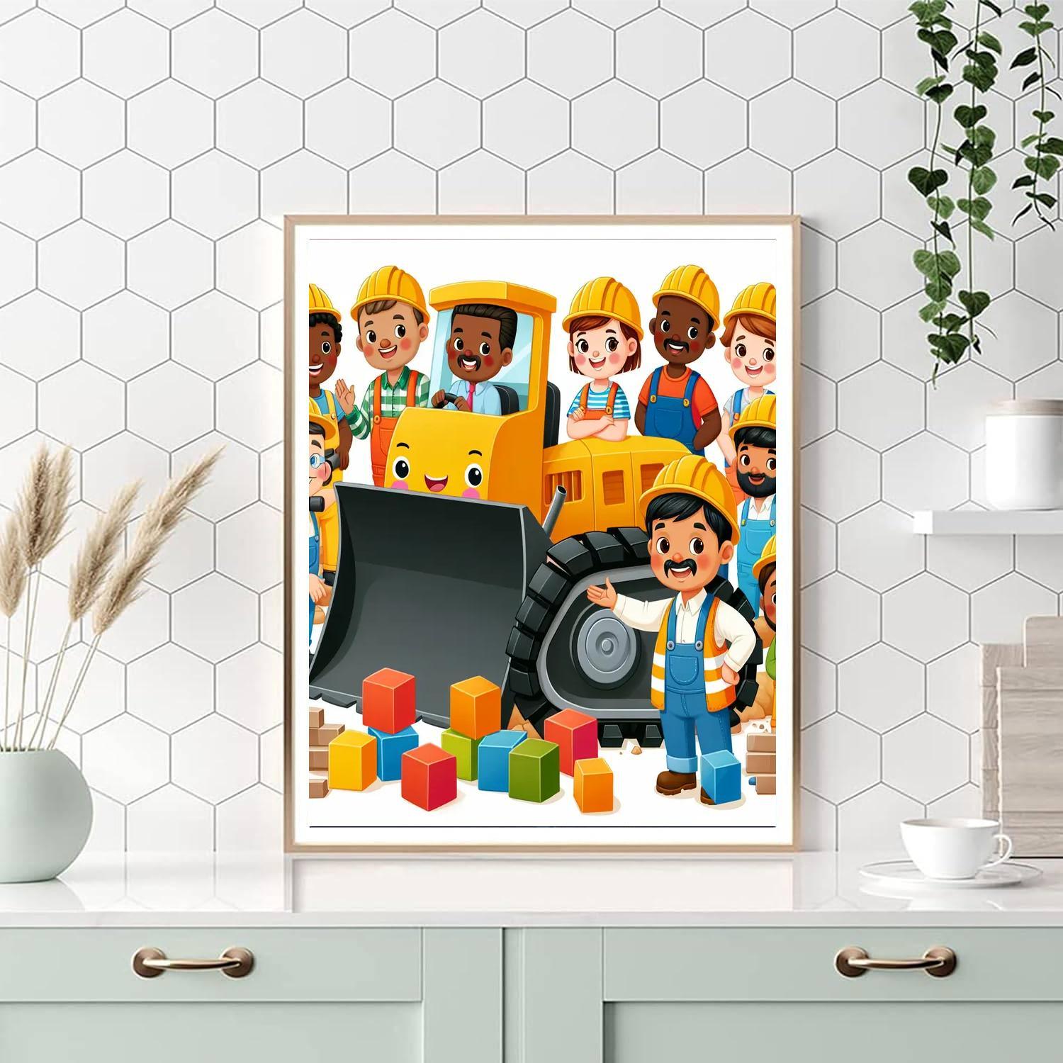 Happy Construction Crew Paint By Numbers Art
