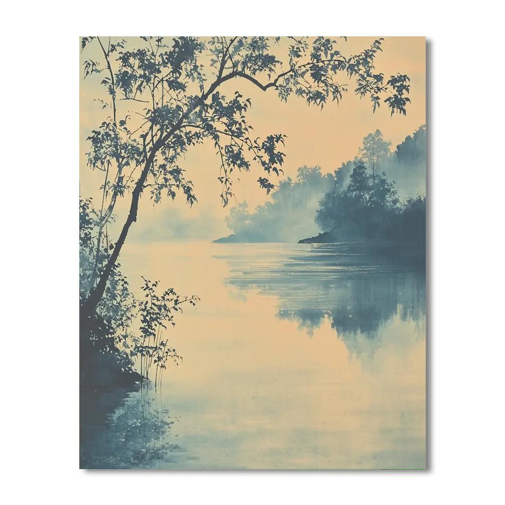 Zhao Mengfu Inspired Misty River Reflection  Paint By Number