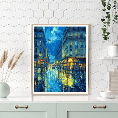 Gustave Caillebotte Inspired Urban Rainfall Reflections  Paint By Numbers Art