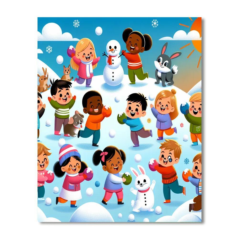 Sunny Snowball Fight Painting Number Kit