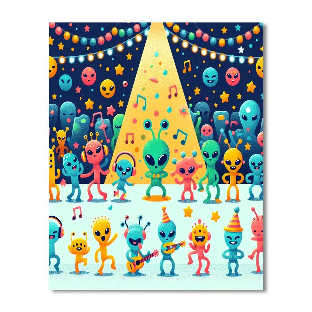 Funky Alien Dance Party Paint By Numbers Art