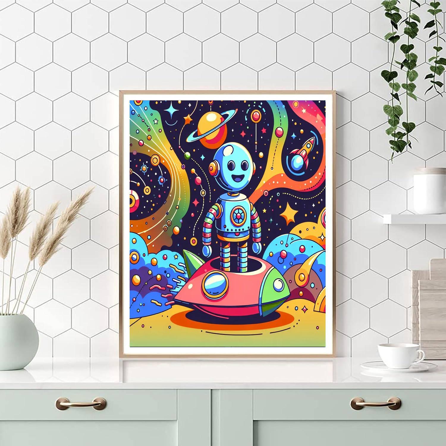 Space Robot's Galactic Journey Paint By Color