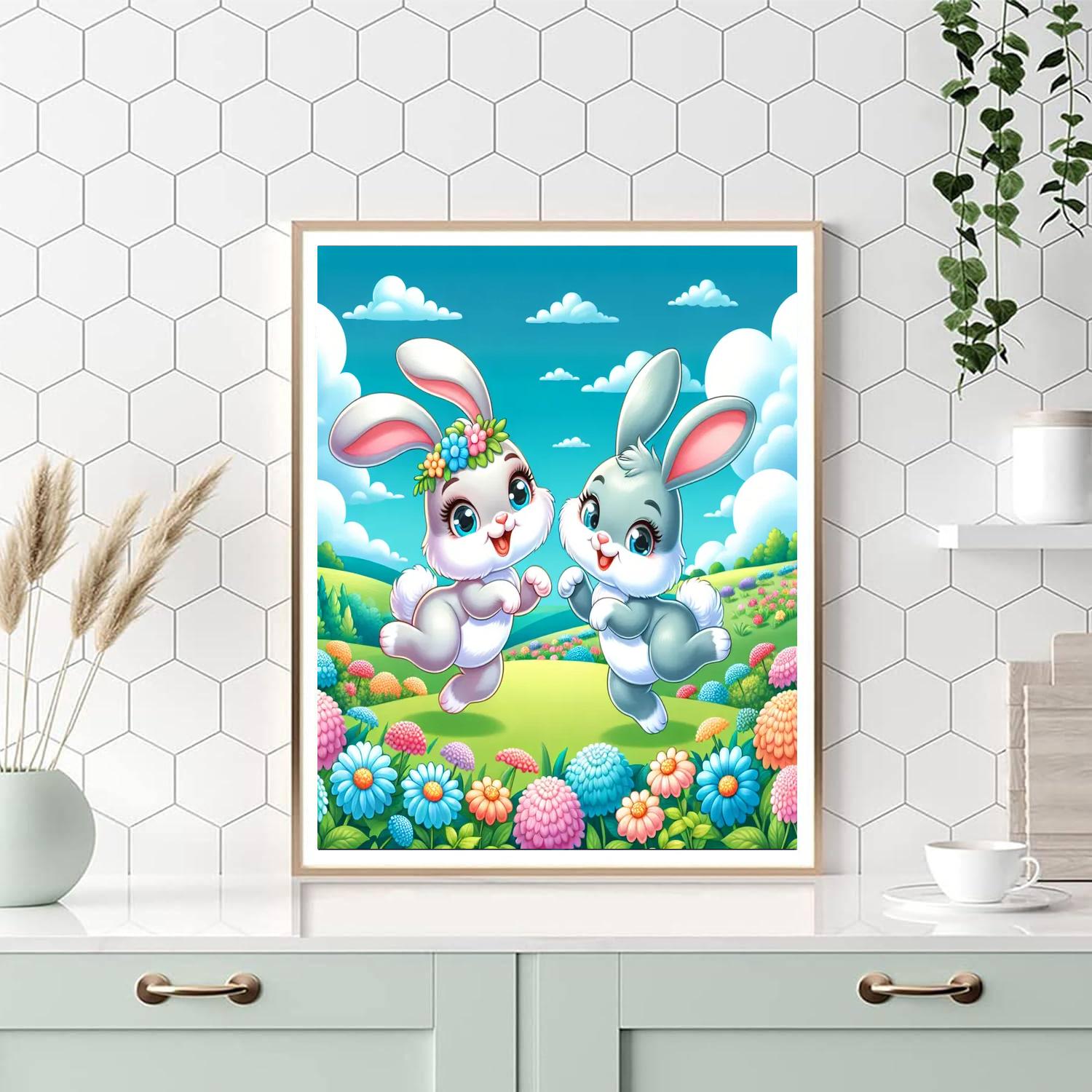 Cute Bouncing Bunnies Painting Number Kit