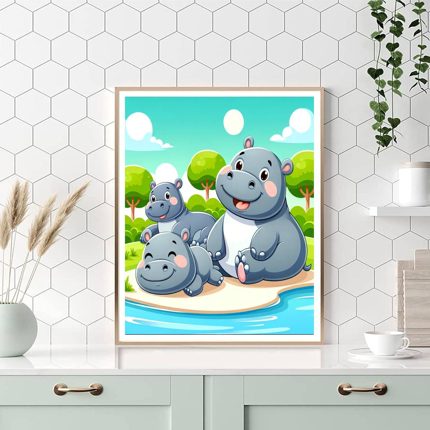 Happy Hippo Family Paint By Number