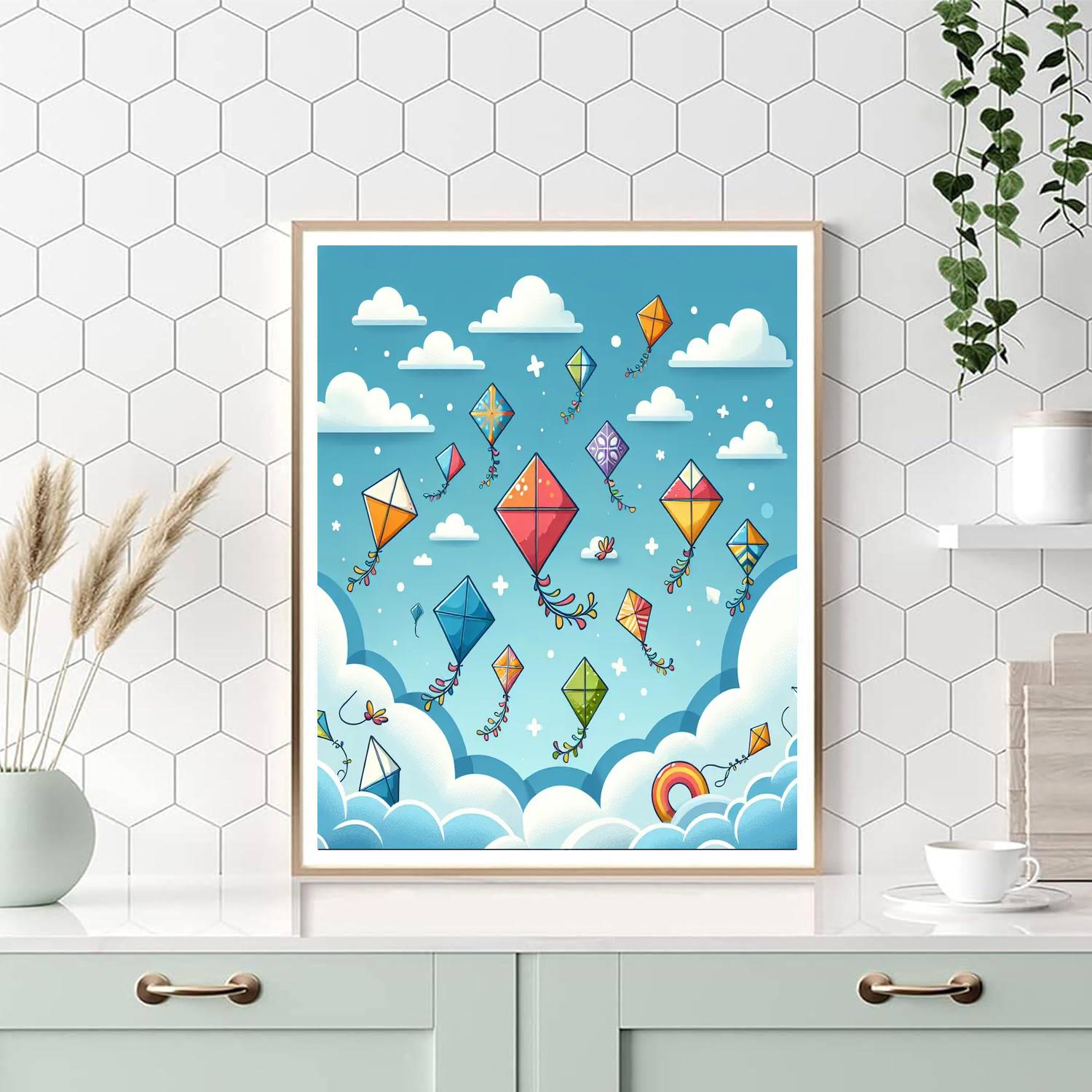 Brightly Colored Kites DIY Paint By Numbers