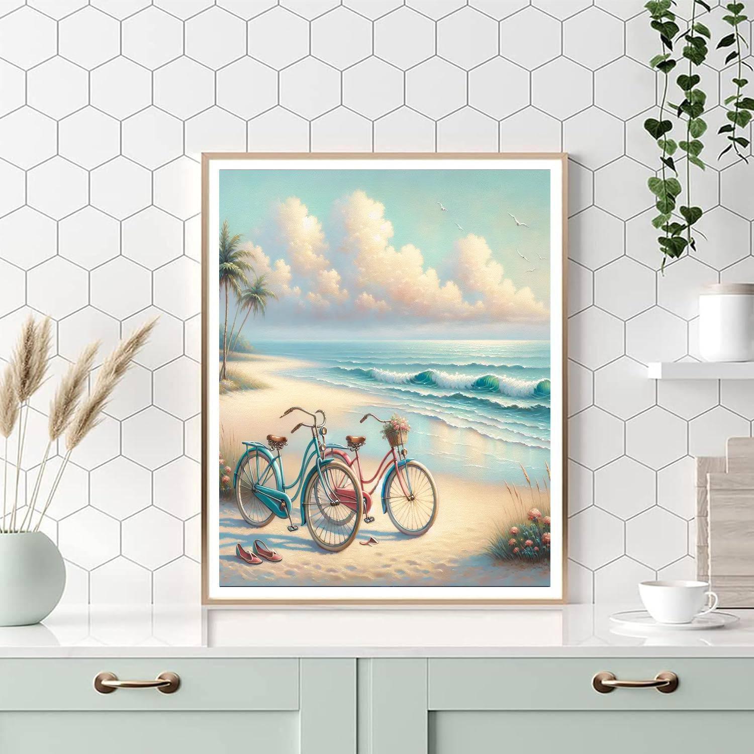 Vintage Bicycles By The Sea Numbered Painting Kits