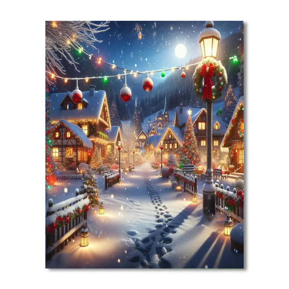 Snowy Village At Christmas Paint By Color
