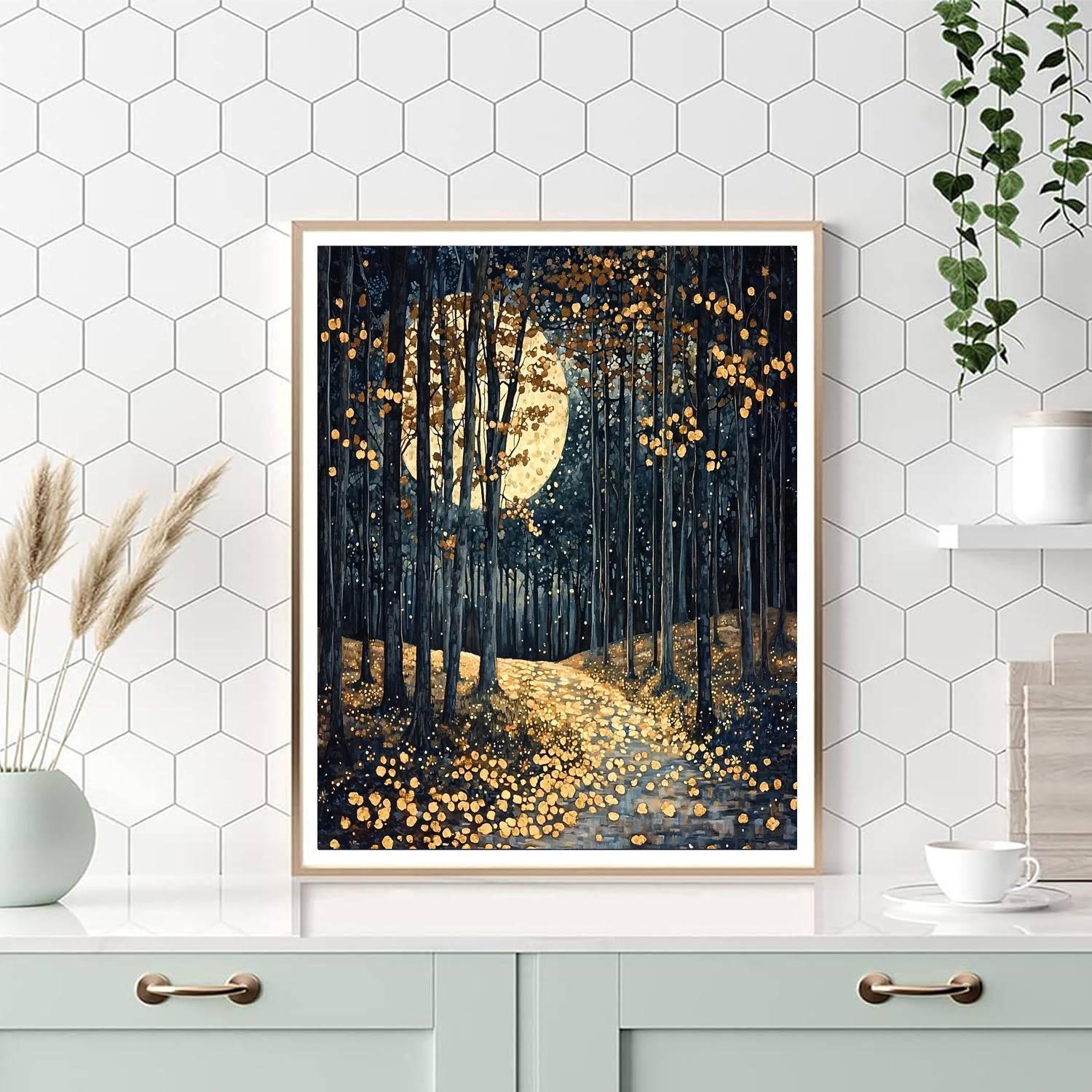 Gustav Klimt Inspired Moonlit Forest Whisper  Paint By Numbers