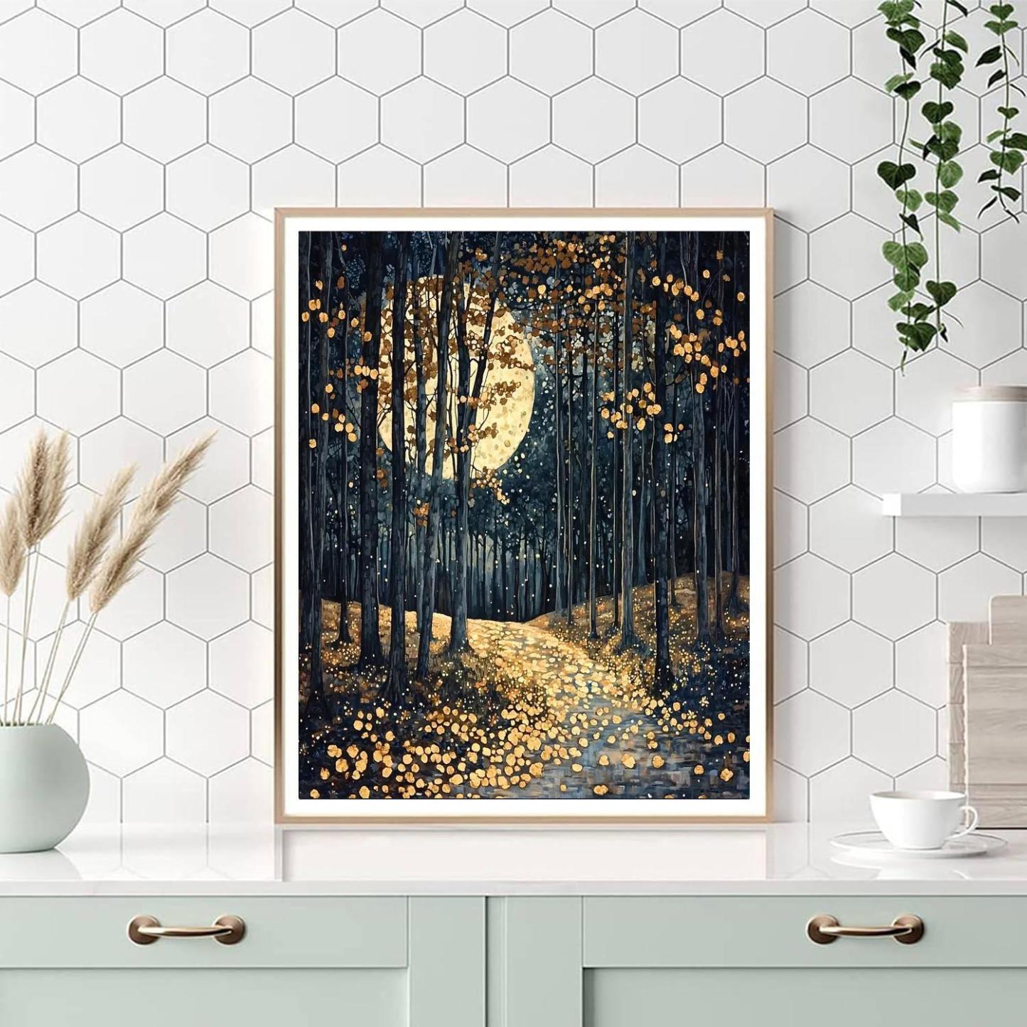 Gustav Klimt Inspired Moonlit Forest Whisper  Paint By Numbers