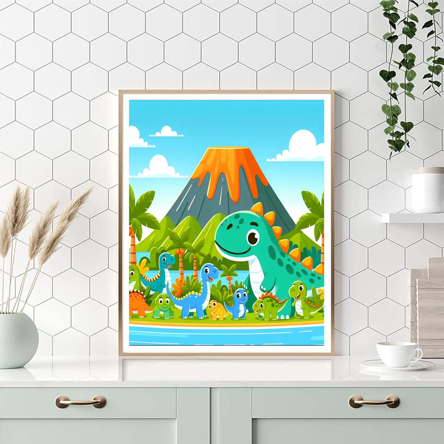 Whimsical Dinosaur Island Paint By Color