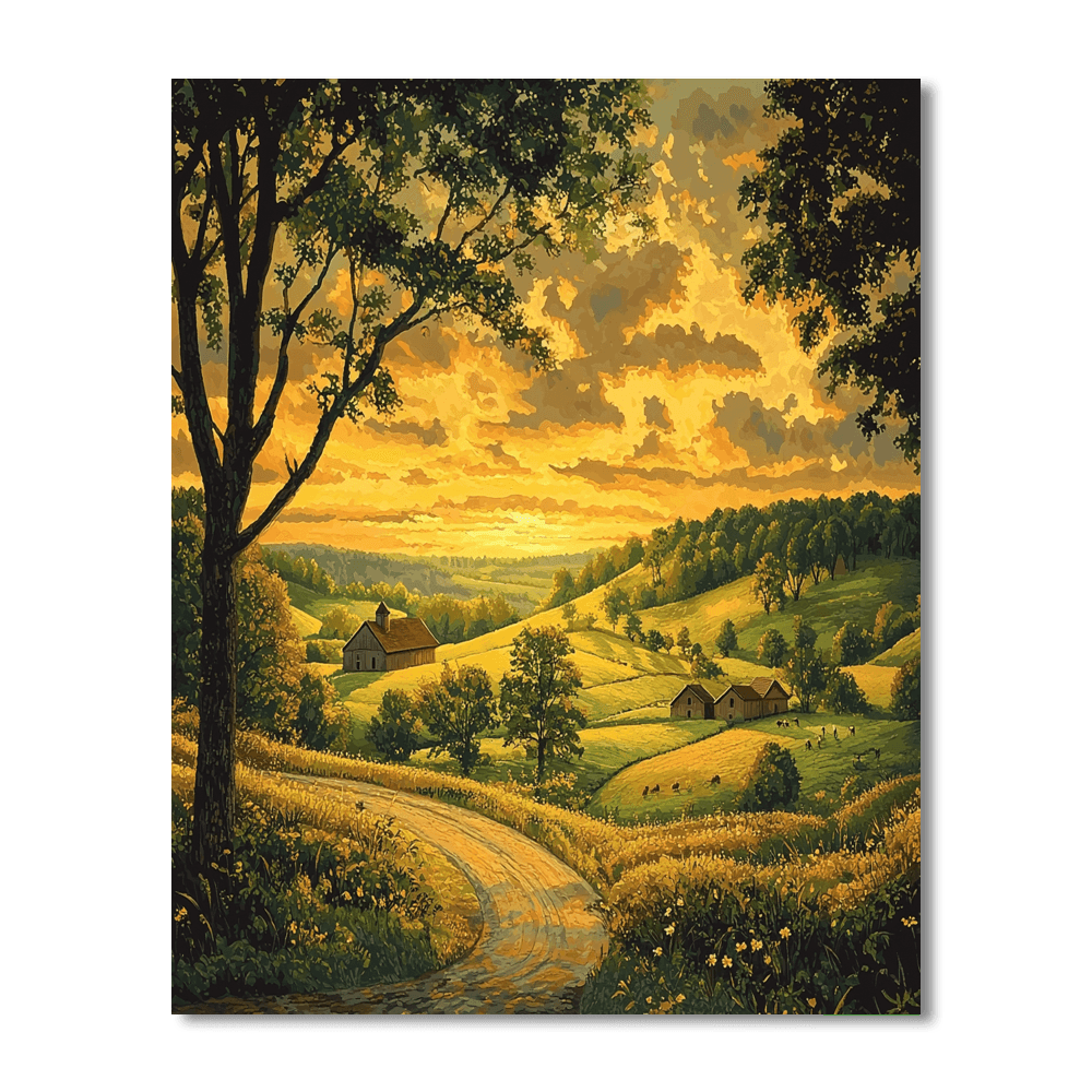 Wood Inspired Golden Hour On The Farm  Painting By Numbers Kit