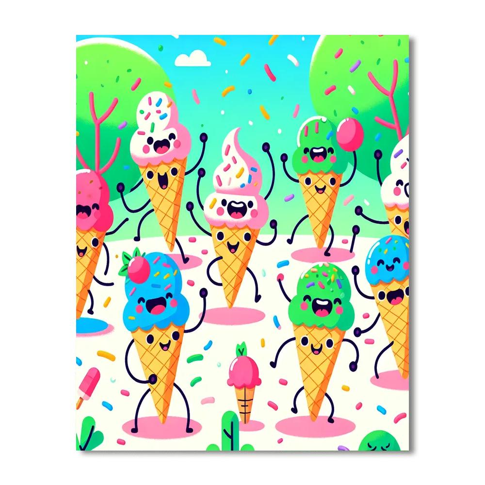 Dancing Ice Cream Cones Paint By Numbers Art