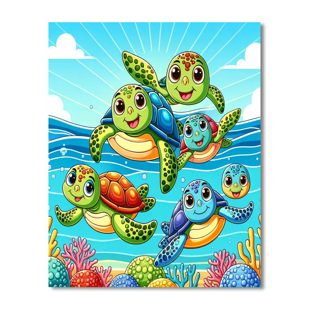 Adorable Sea Turtle Family Paint By Numbers Art