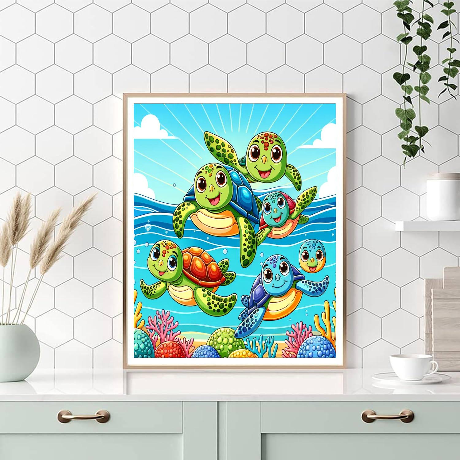 Adorable Sea Turtle Family Paint By Numbers Art