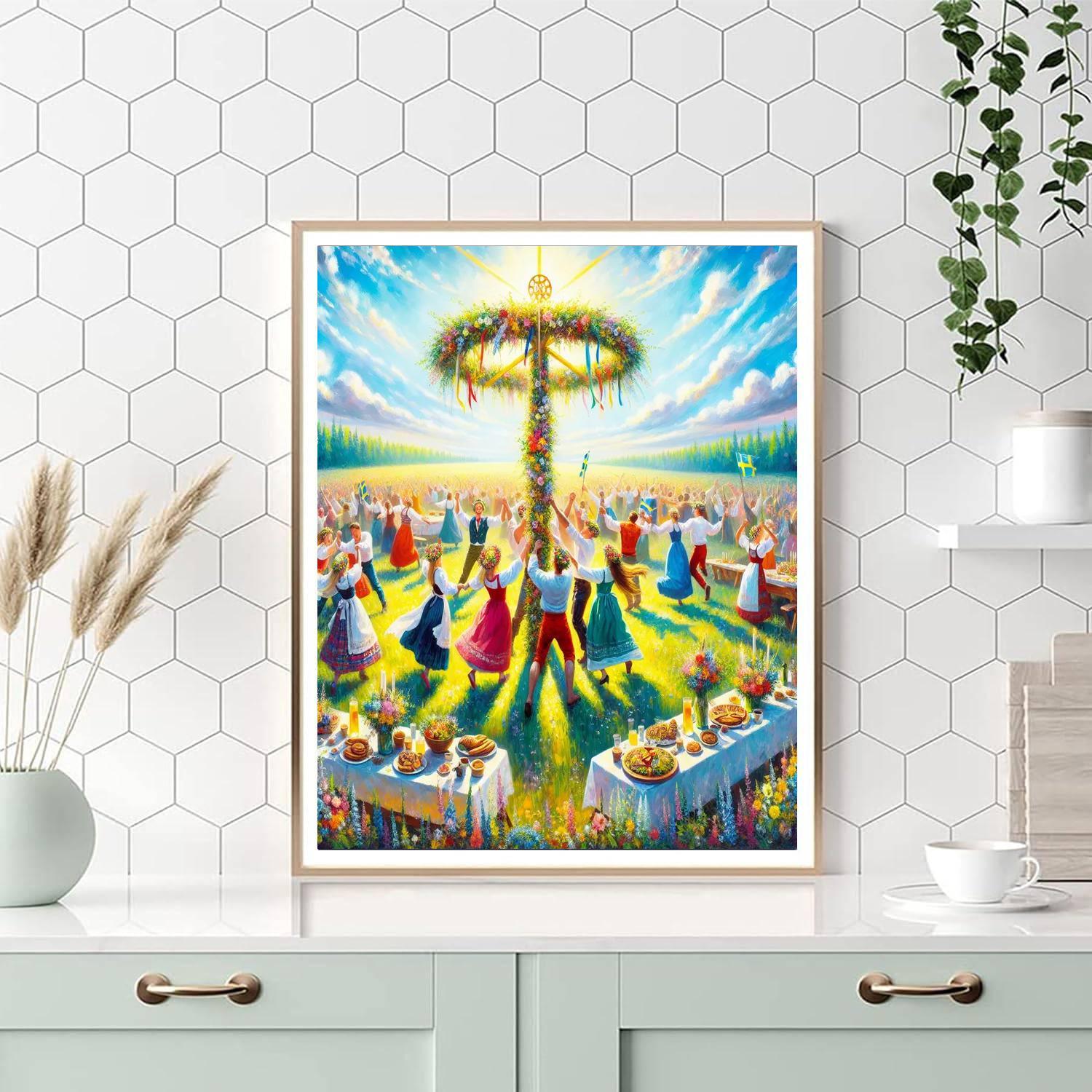 Midsummer Eve Celebration - Sweden Painting Number Kit